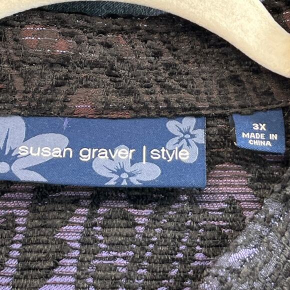 Susan Graver Womens 3X Black/Purple Paisley Full Zip Pockets Office Wear Jacket - Picture 3 of 7